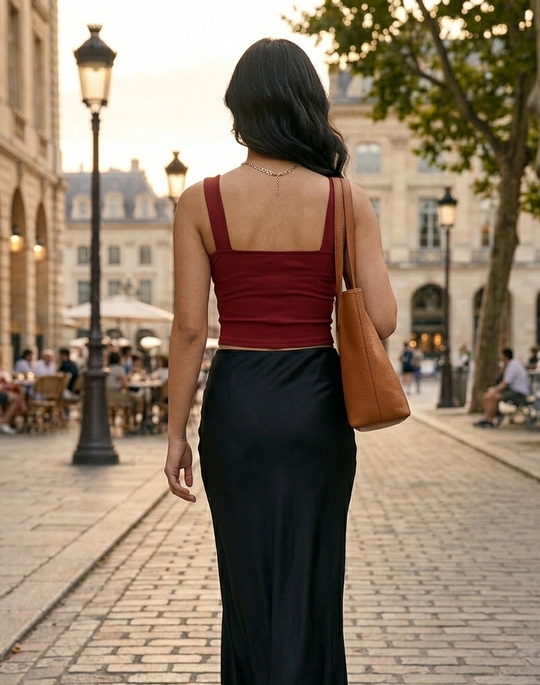 Red Ribbed Square-Neck Ruched Crop Tank Top