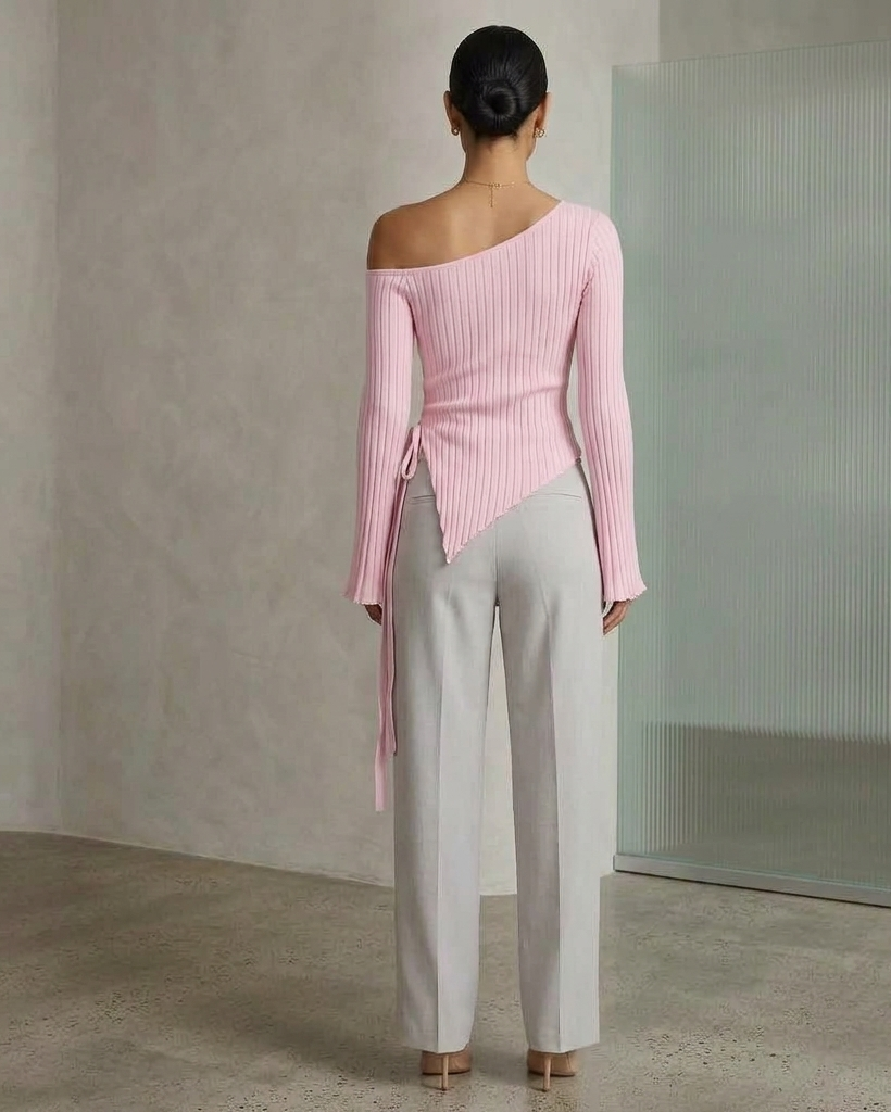 Latest Women's Drawstring Asymmetrical Neck Flared Sleeve Top