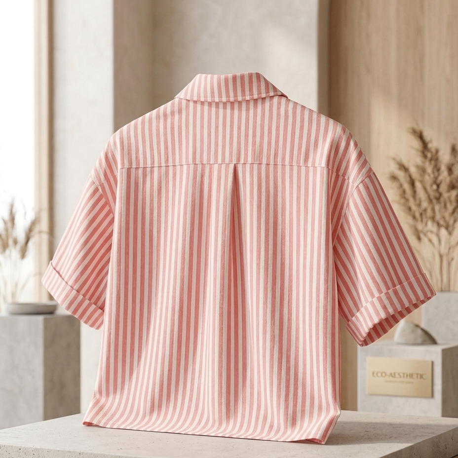 Pink & White Candy-Striped Cropped Shirt