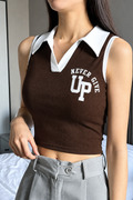 Sleeveless Ribbed Polo Crop Top
