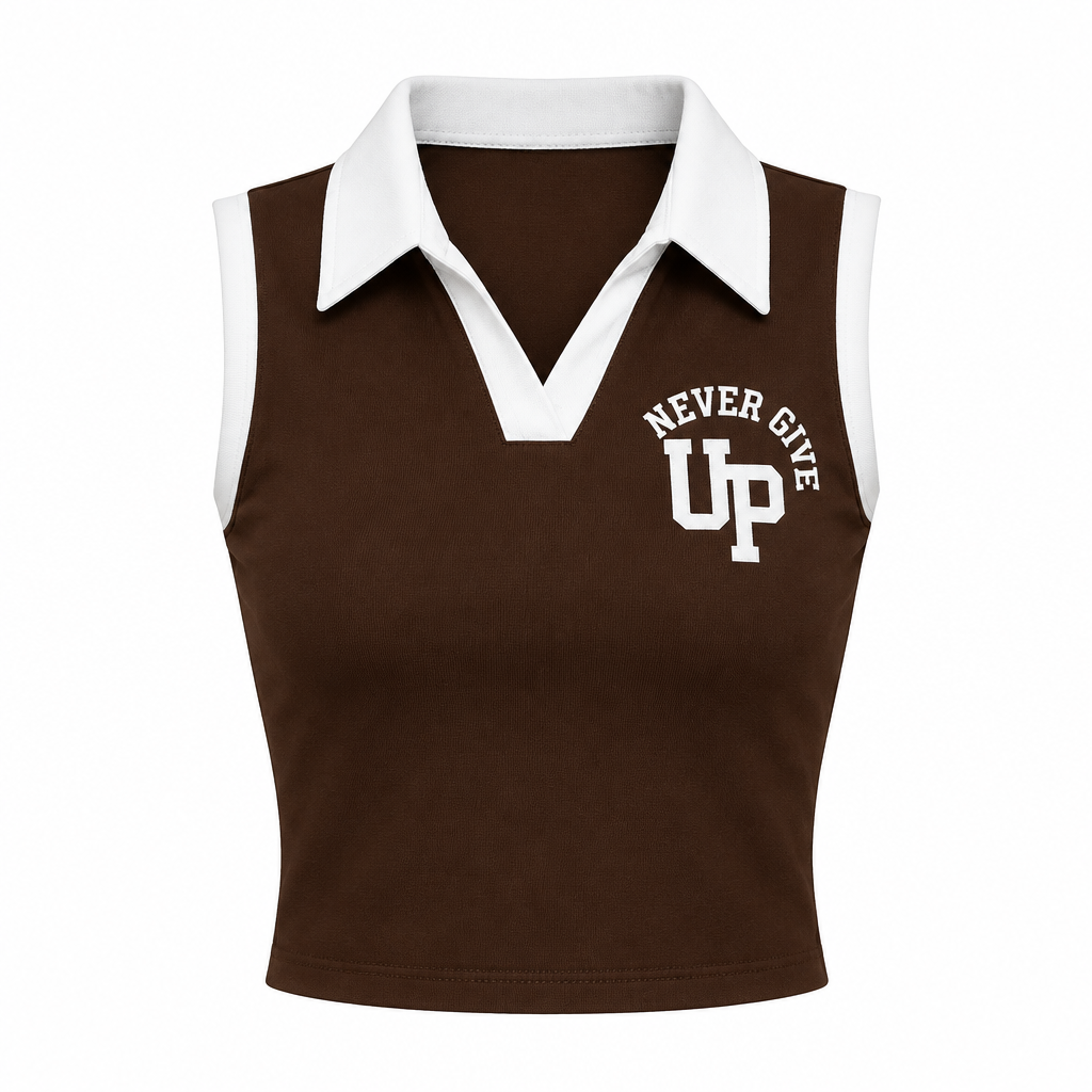 Sleeveless Ribbed Polo Crop Top