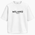 White "MILANO ITALY" Minimalist Graphic T-Shirt
