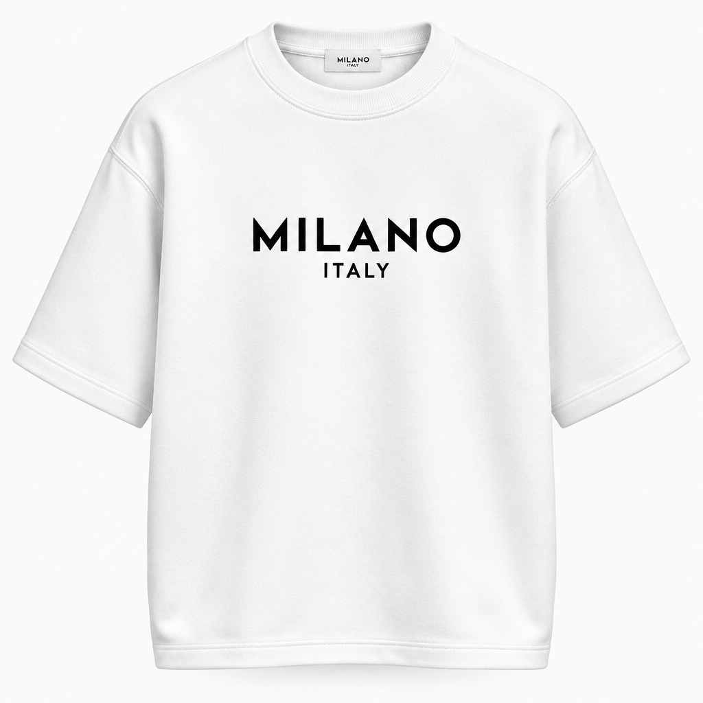 White "MILANO ITALY" Minimalist Graphic T-Shirt