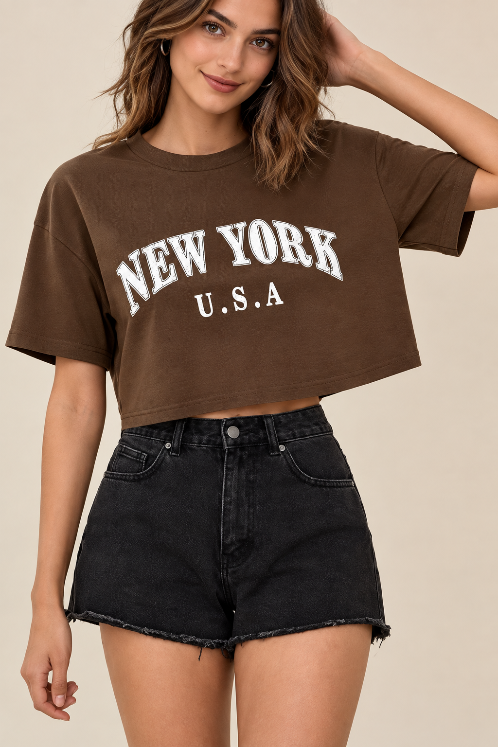 Women's Oversized Crop Boxy Graphic Tee – "NEW YORK" Printed