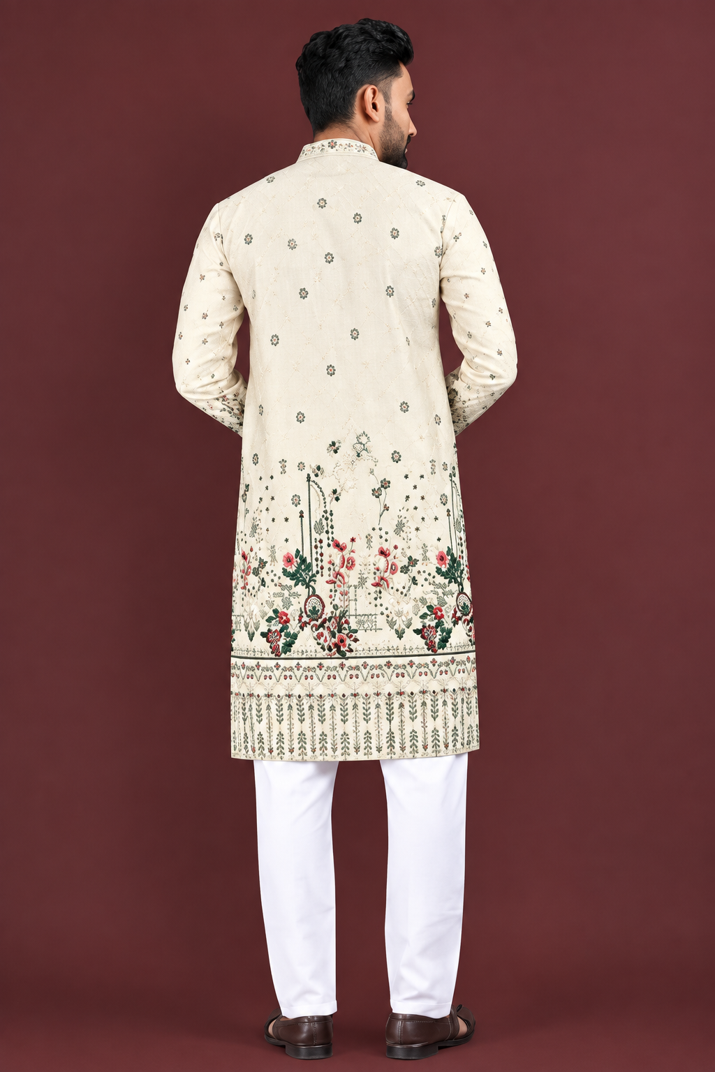 Men's Off-White/Cream Digital Printed Kurta Pajama Set