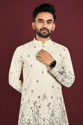 Men's Off-White/Cream Digital Printed Kurta Pajama Set
