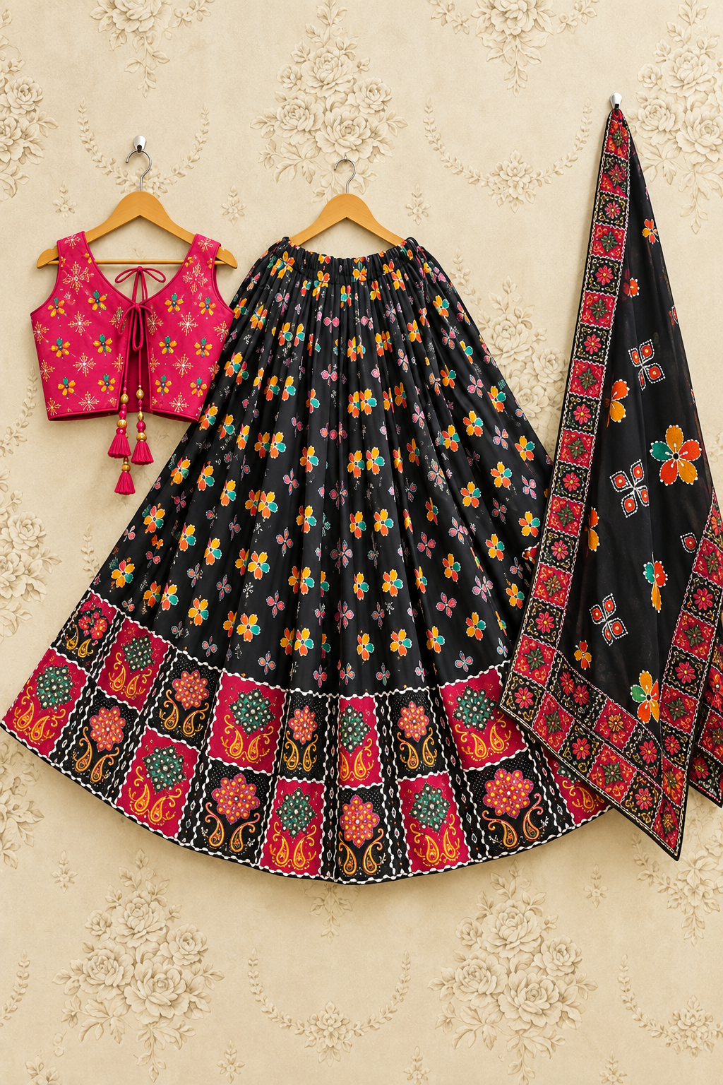 Baby Girls Bandhani & Patola Printed Lehenga Choli with Dupatta