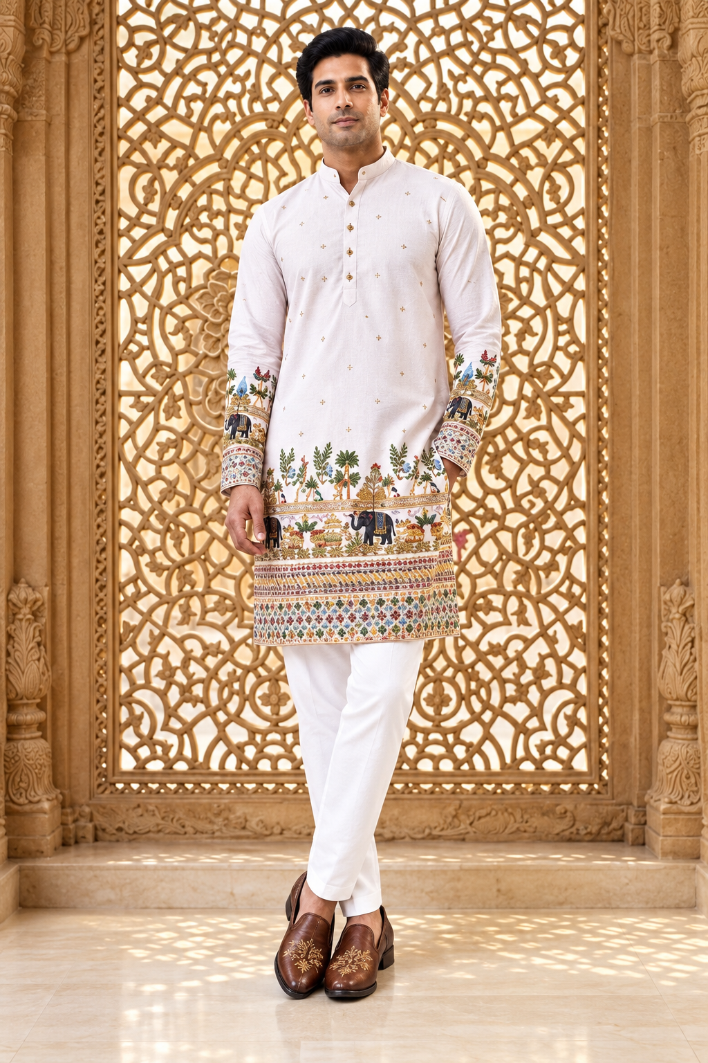 The Royal Hasti Printed Kurta Pyjama Set - Off-White