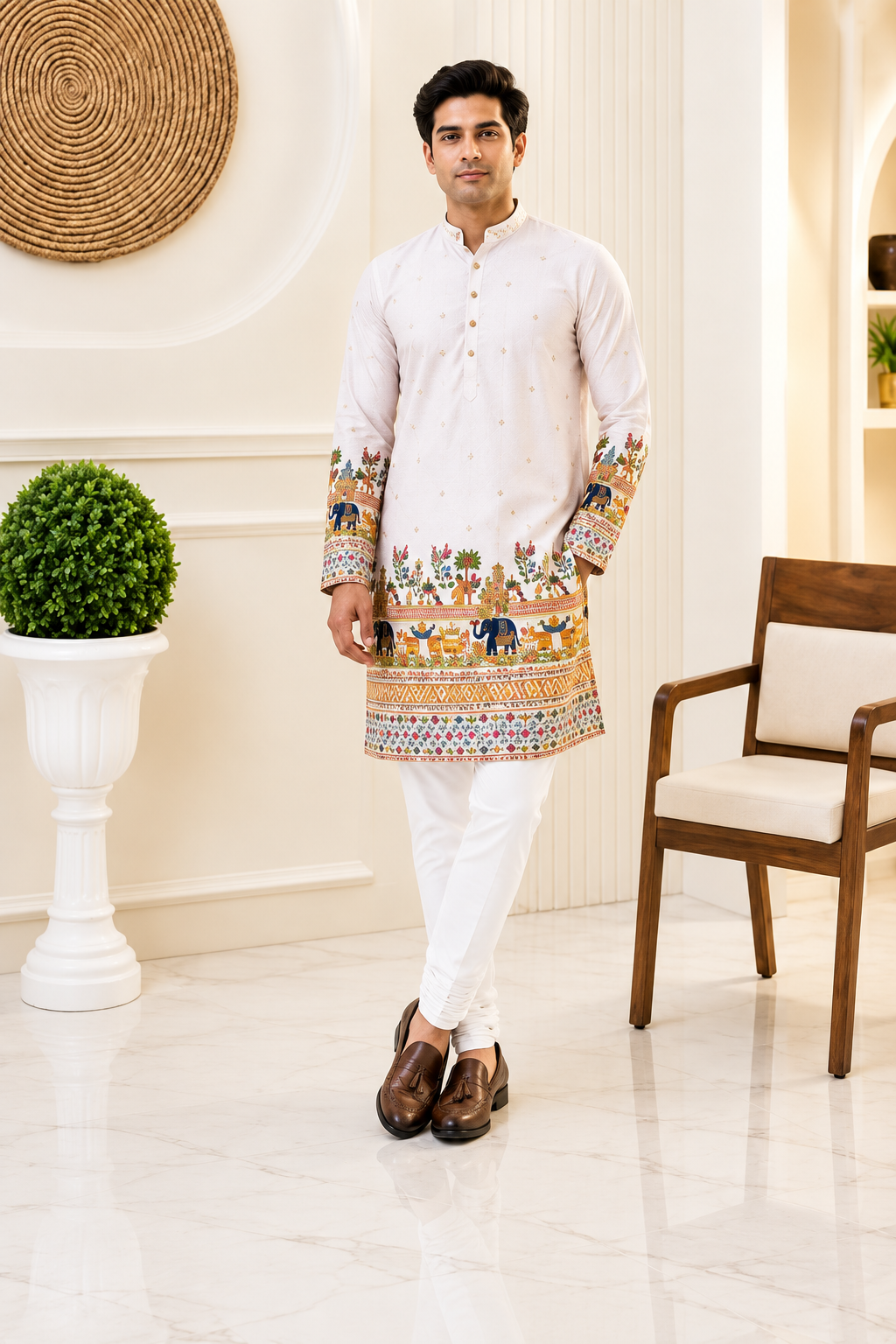 The Royal Hasti Printed Kurta Pyjama Set - Off-White