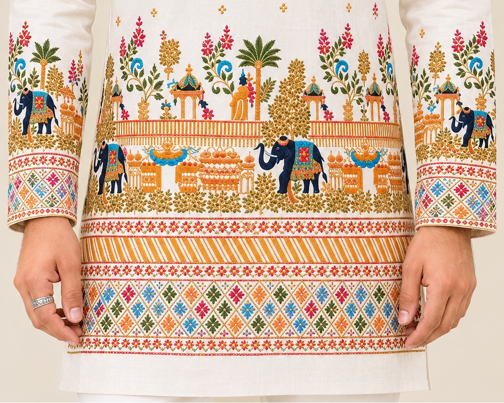 The Royal Hasti Printed Kurta Pyjama Set - Off-White