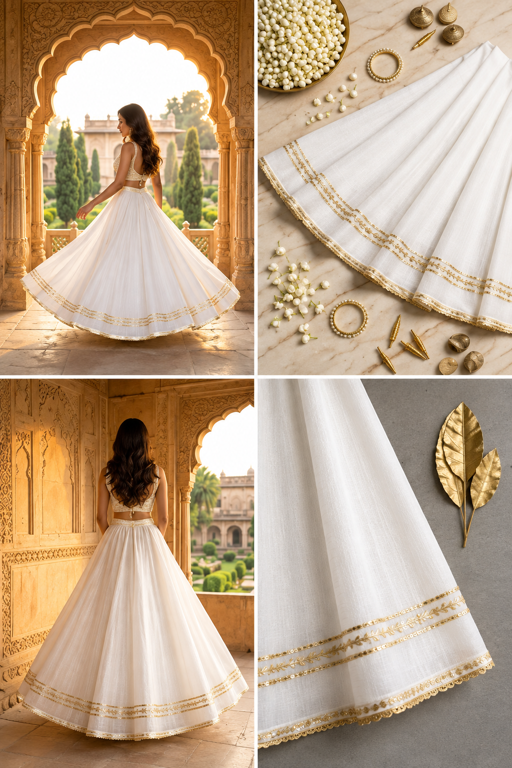 Royal Silk-Blend White Flared Skirt