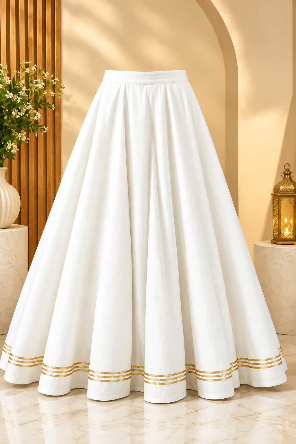 Royal Silk-Blend White Flared Skirt