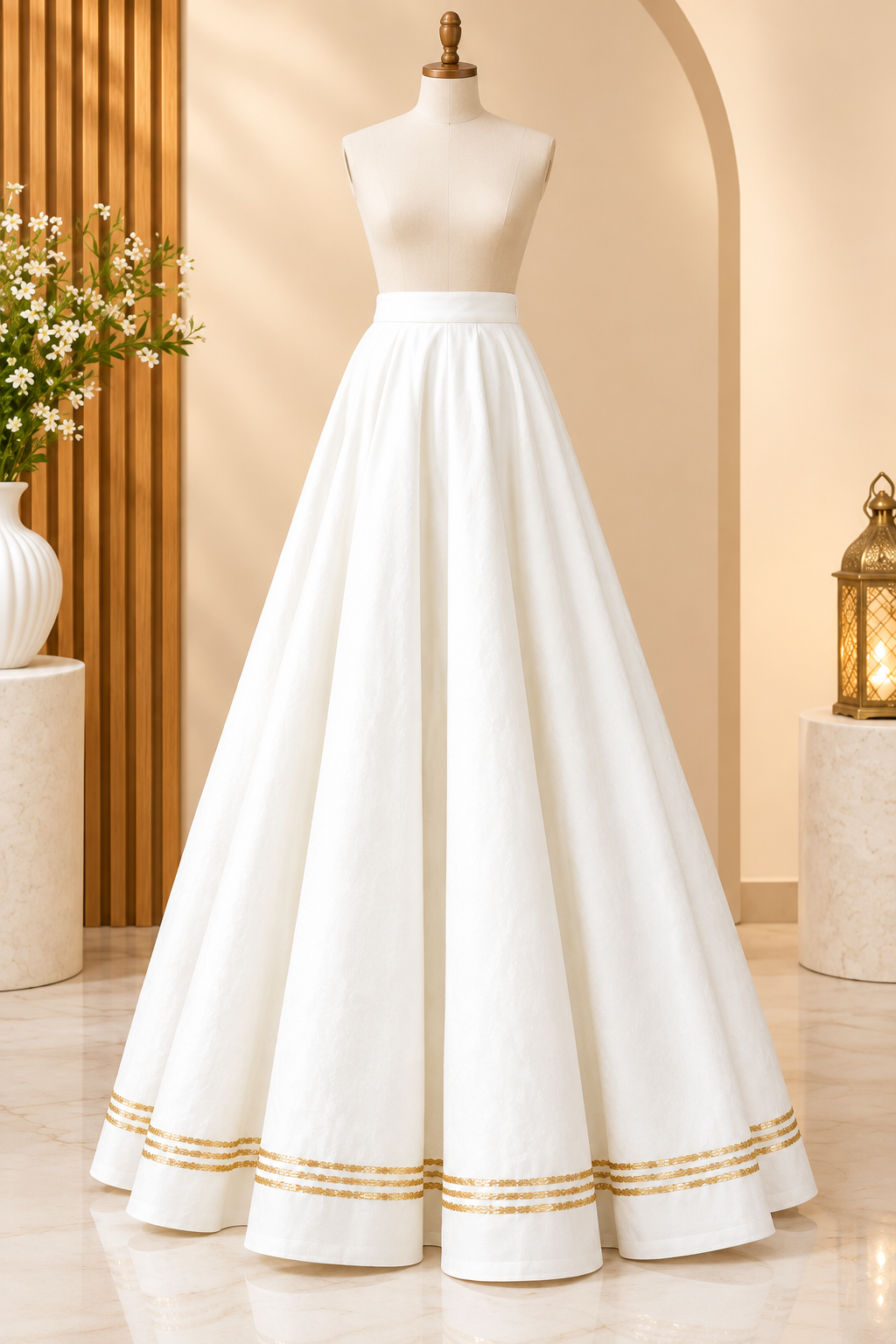 Royal Silk-Blend White Flared Skirt