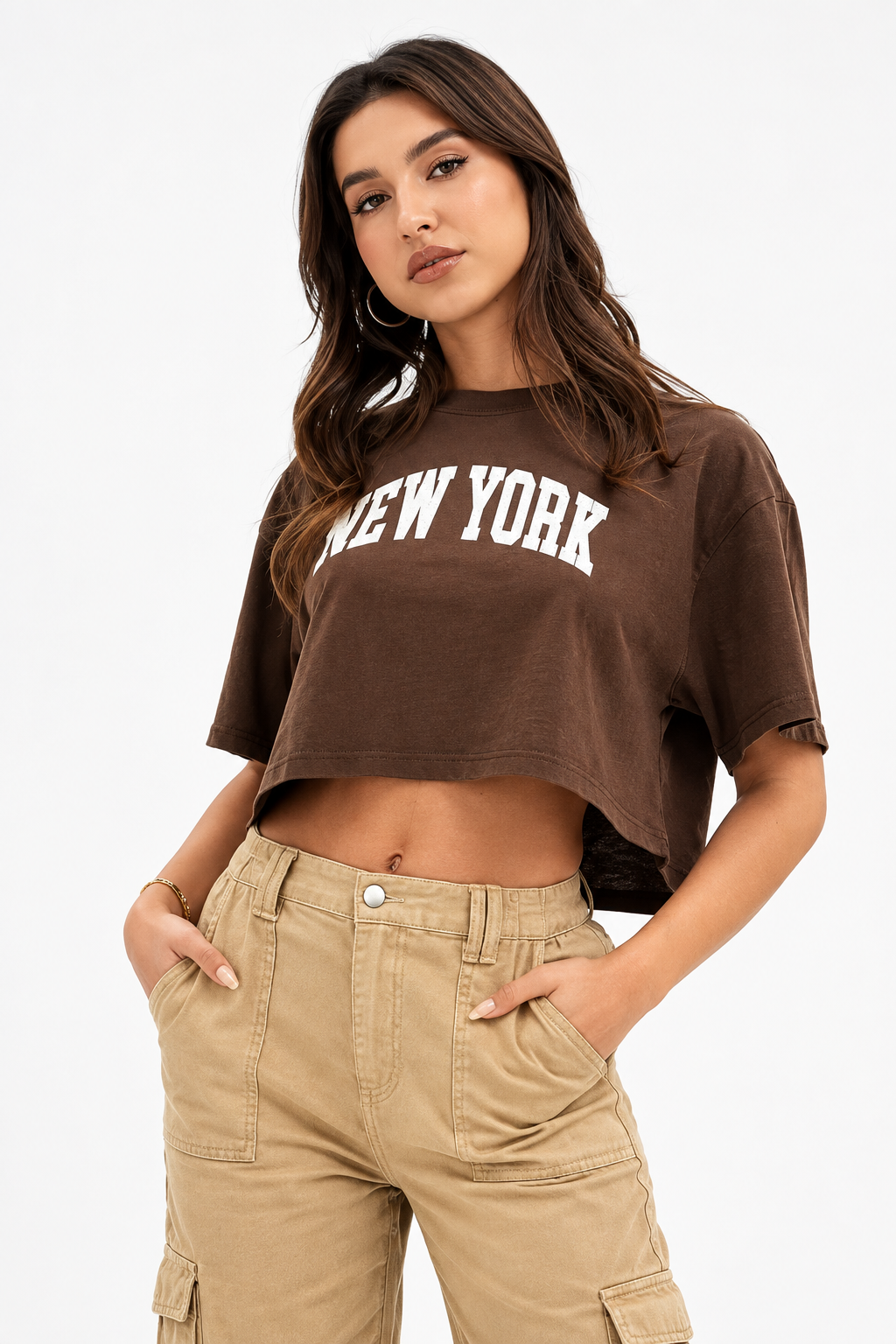 Women's Oversized Crop Boxy Graphic Tee – "NEW YORK" Printed
