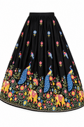 Women's Black Peacock &amp; Elephant Printed Flared Lehenga Choli.