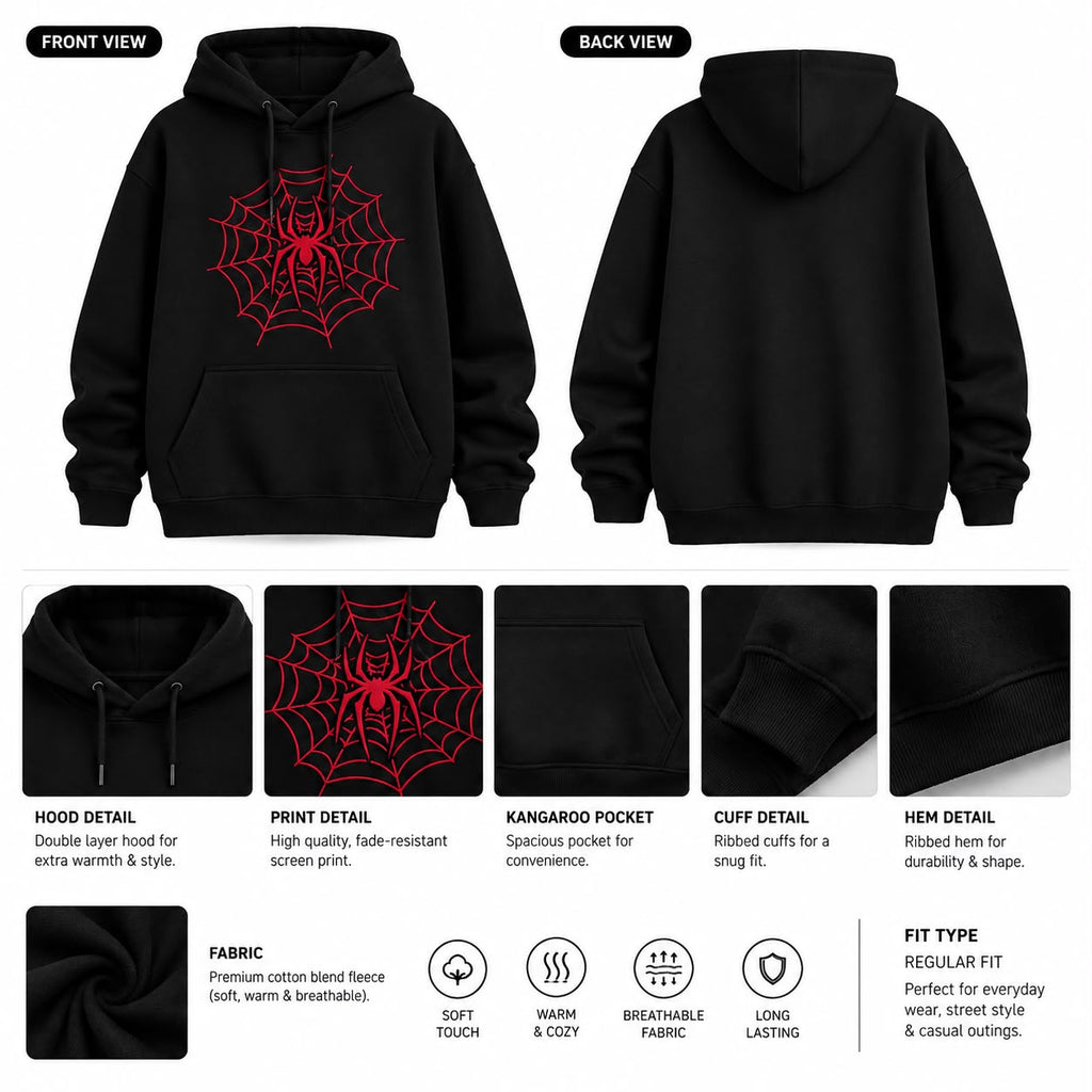 Crimson Web Oversized Streetwear Hoodie