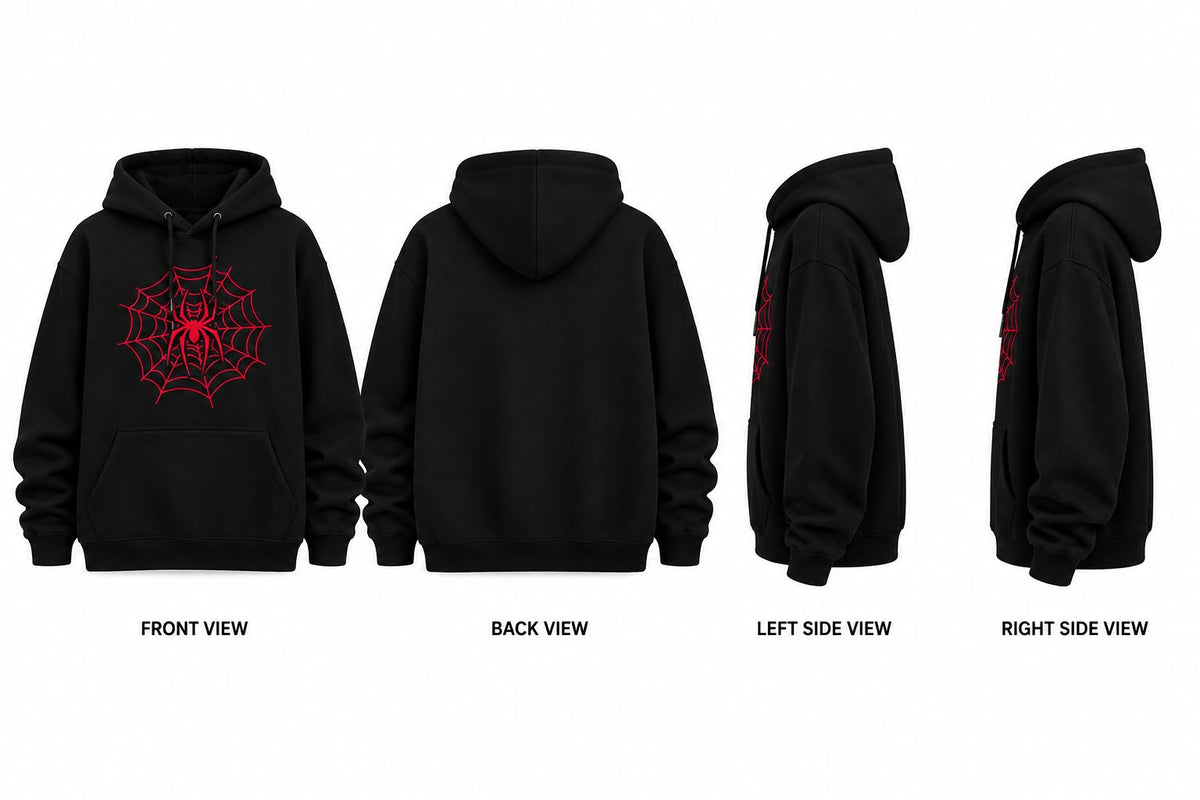 Crimson Web Oversized Streetwear Hoodie