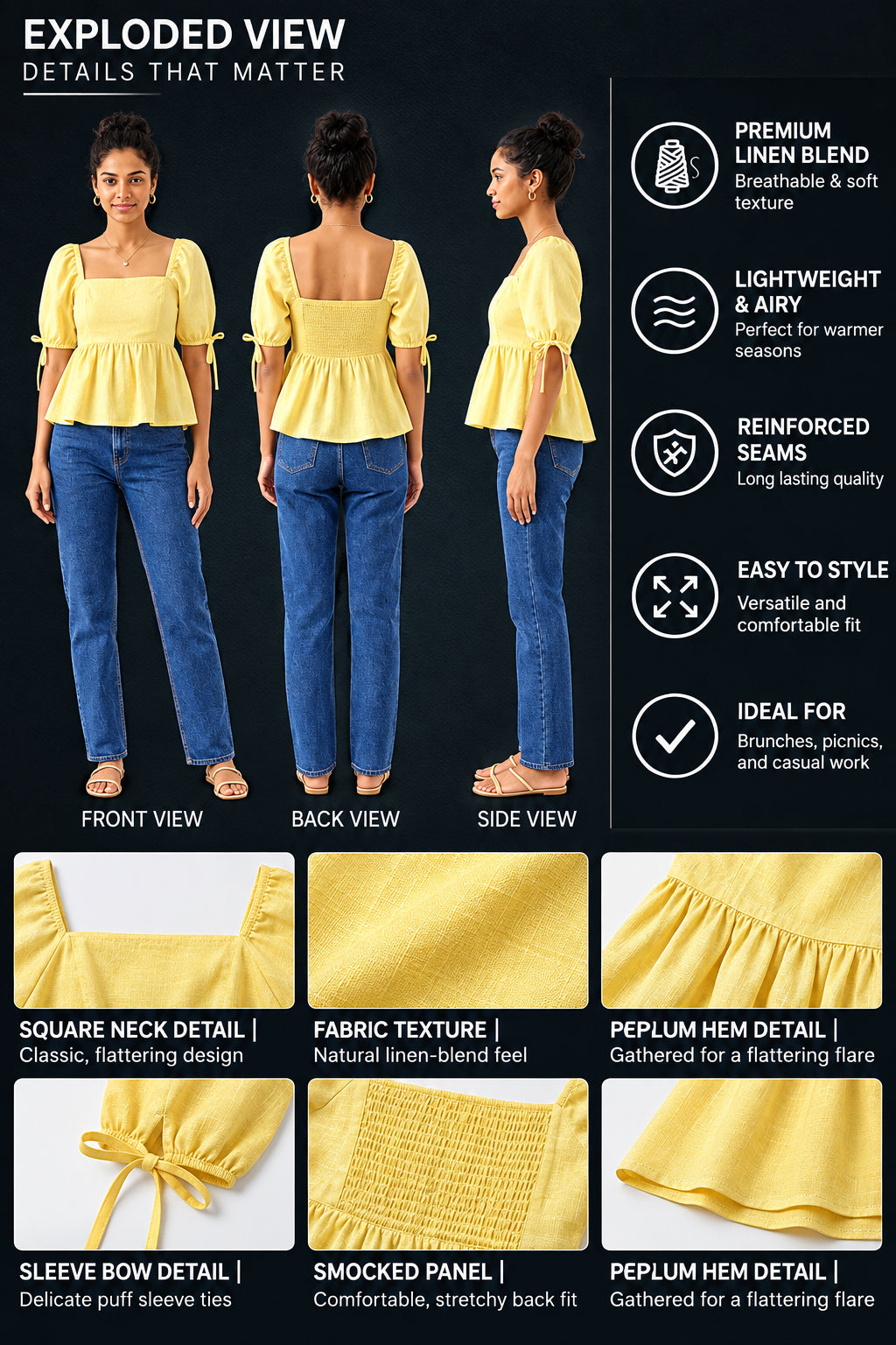 Sunshine Puff-Sleeve Peplum Top